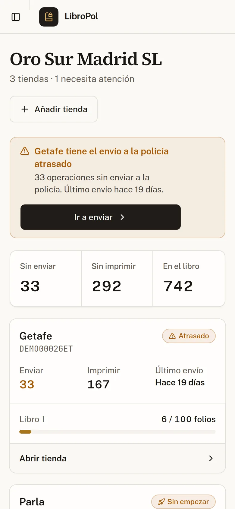 Resumen del dueño en el móvil